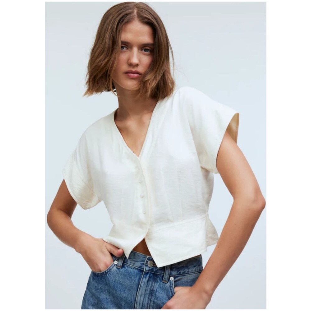 Madewell Cream Short-Sleeve Button-Down Top